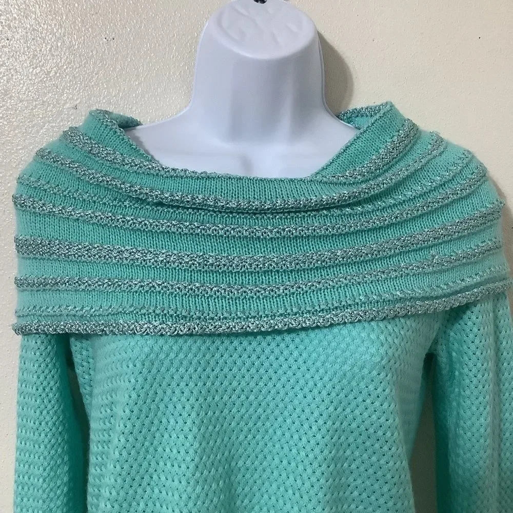 Teal Retro Wintercore‎ Cabincore Holiday Feminine Winter Sparkly Knit Sweater XS